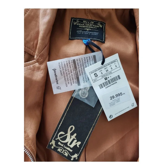 BNWT Stradivarius  Sheep Leather Motorcycle style Fitted Brown Jacket Small - Picture 13 of 14